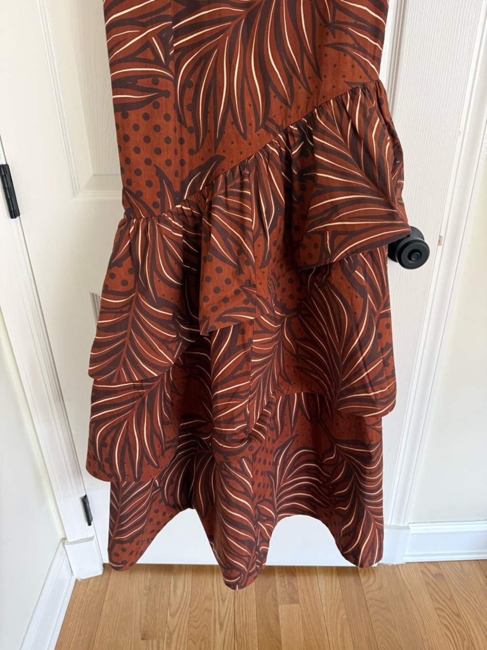 Retrofete Starla Polka Dot Botanical Leaves Maxi Dress Brown - Picture 4 of 9
